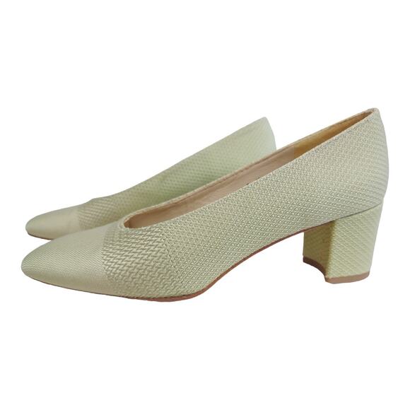 BANDOLINO Iridescent Green Pumps Size 8M Preppy Classic Block Heels Clean Simple - Picture 3 of 11